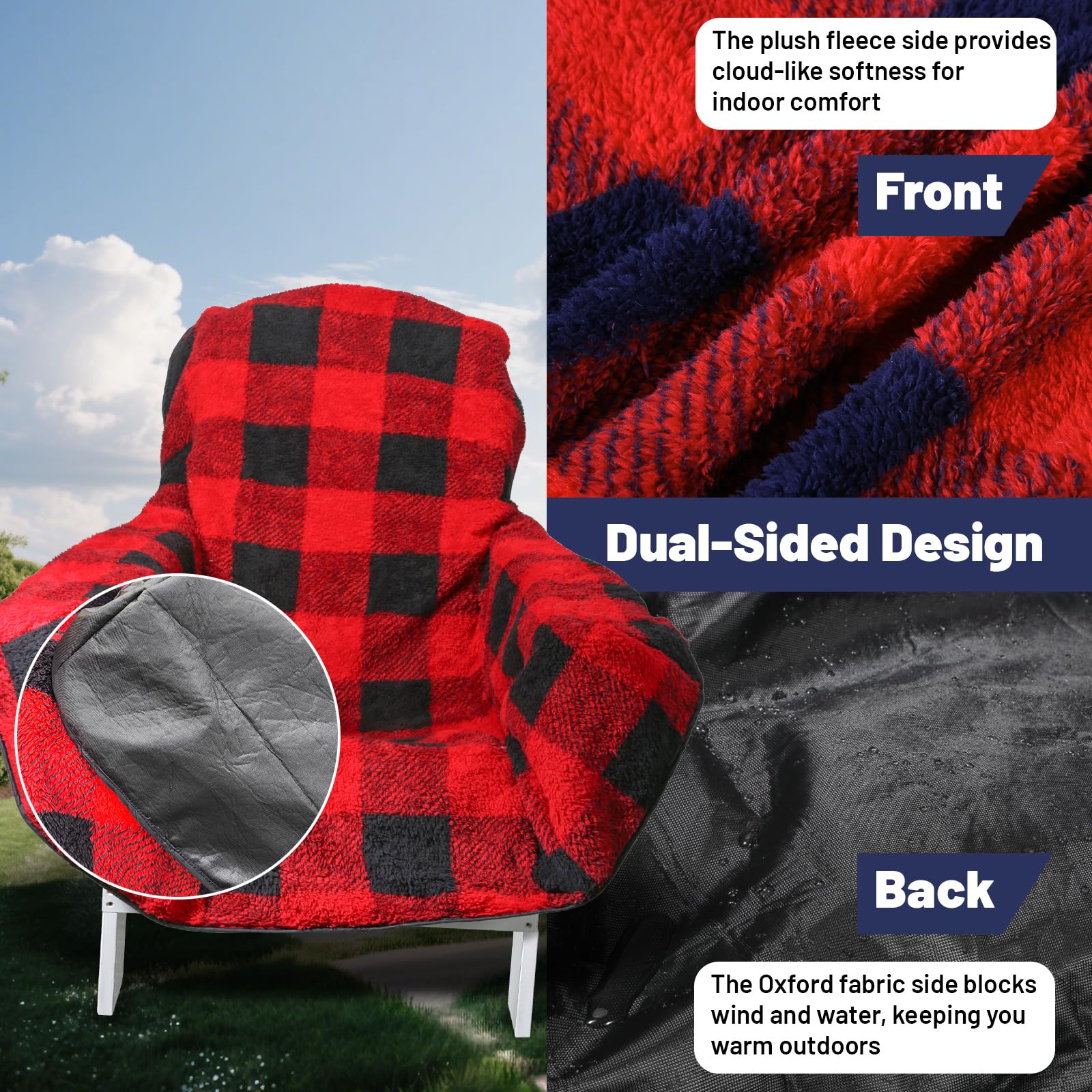 Feroca full-coverage blanket hugs most chairs for a secure, universal fit.