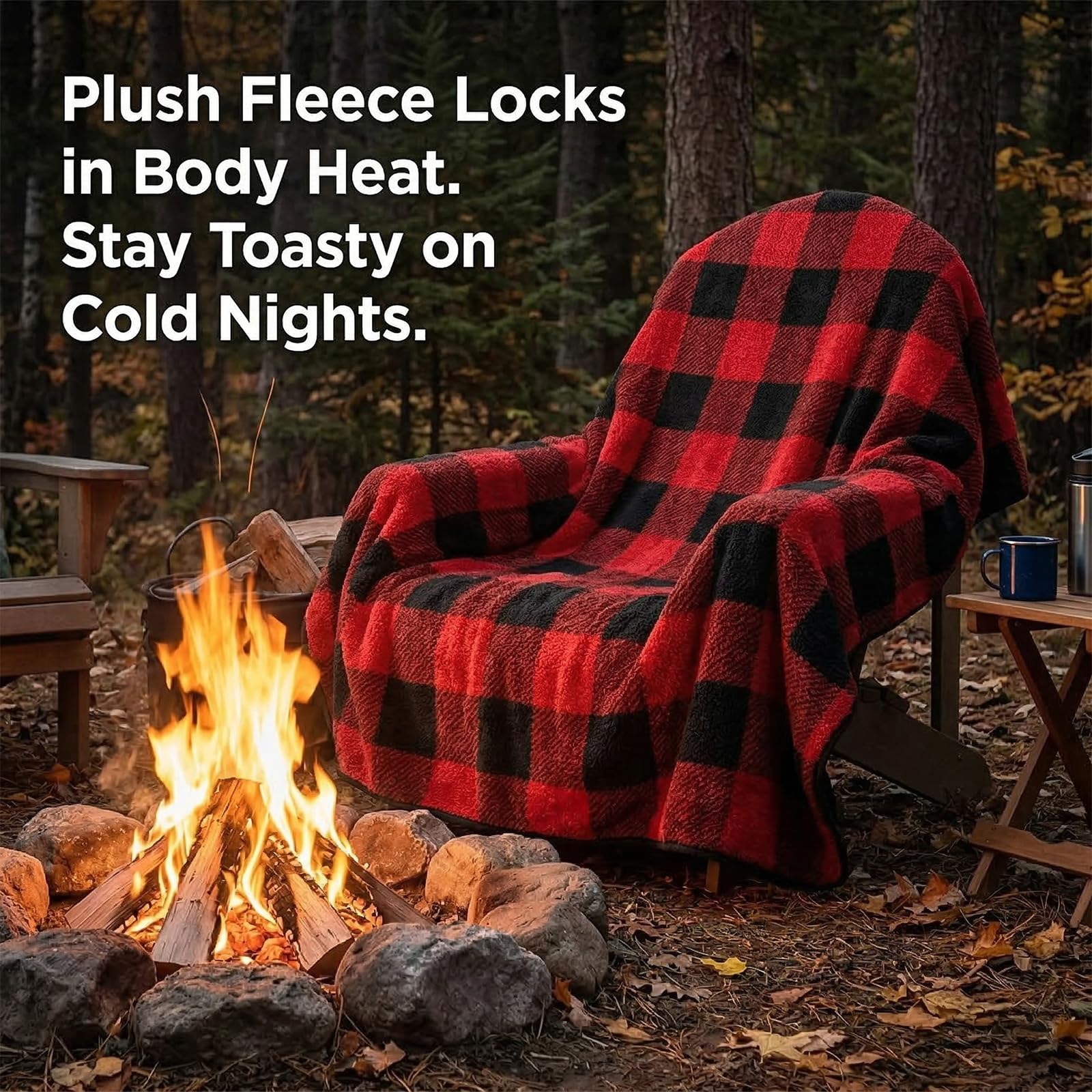 Feroca sherpa reversible blanket adds soft warmth for cool patio evenings.