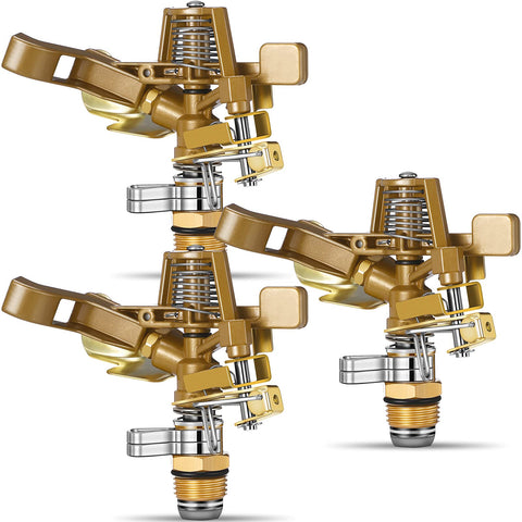 Ferraycle 3-pack brass impact sprinkler heads for lawn irrigation.