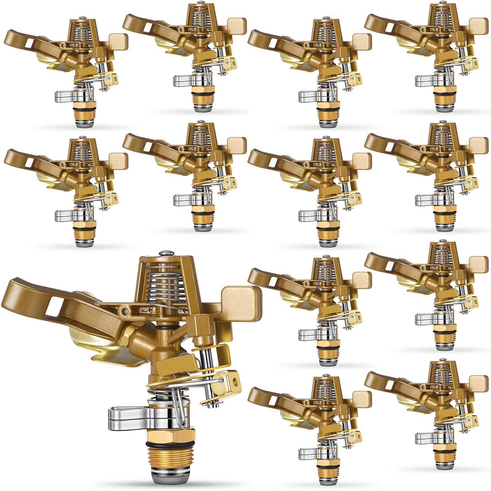 Ferraycle brass impact sprinkler head with gold finish for uniform lawn irrigation.
