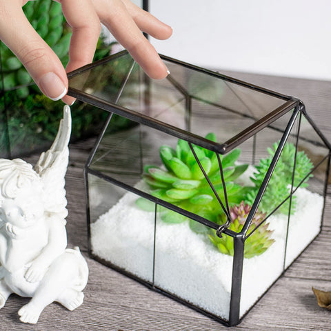 Ferrisland glass terrarium brass frame detail adds elegant accent