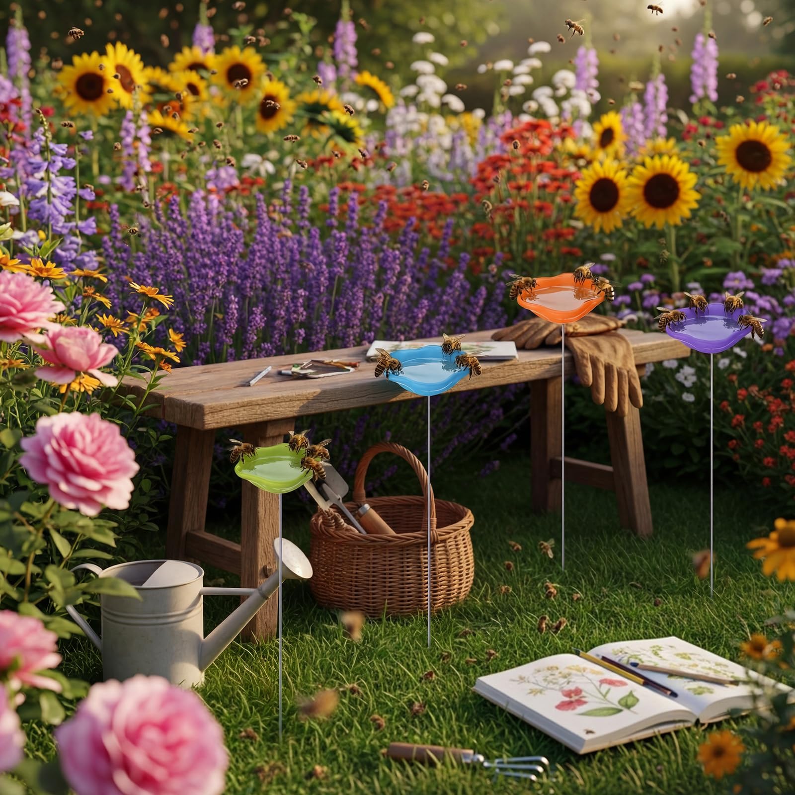 Ferrochef resin bee watering station complements terraces and pots for tidy pollinator corners