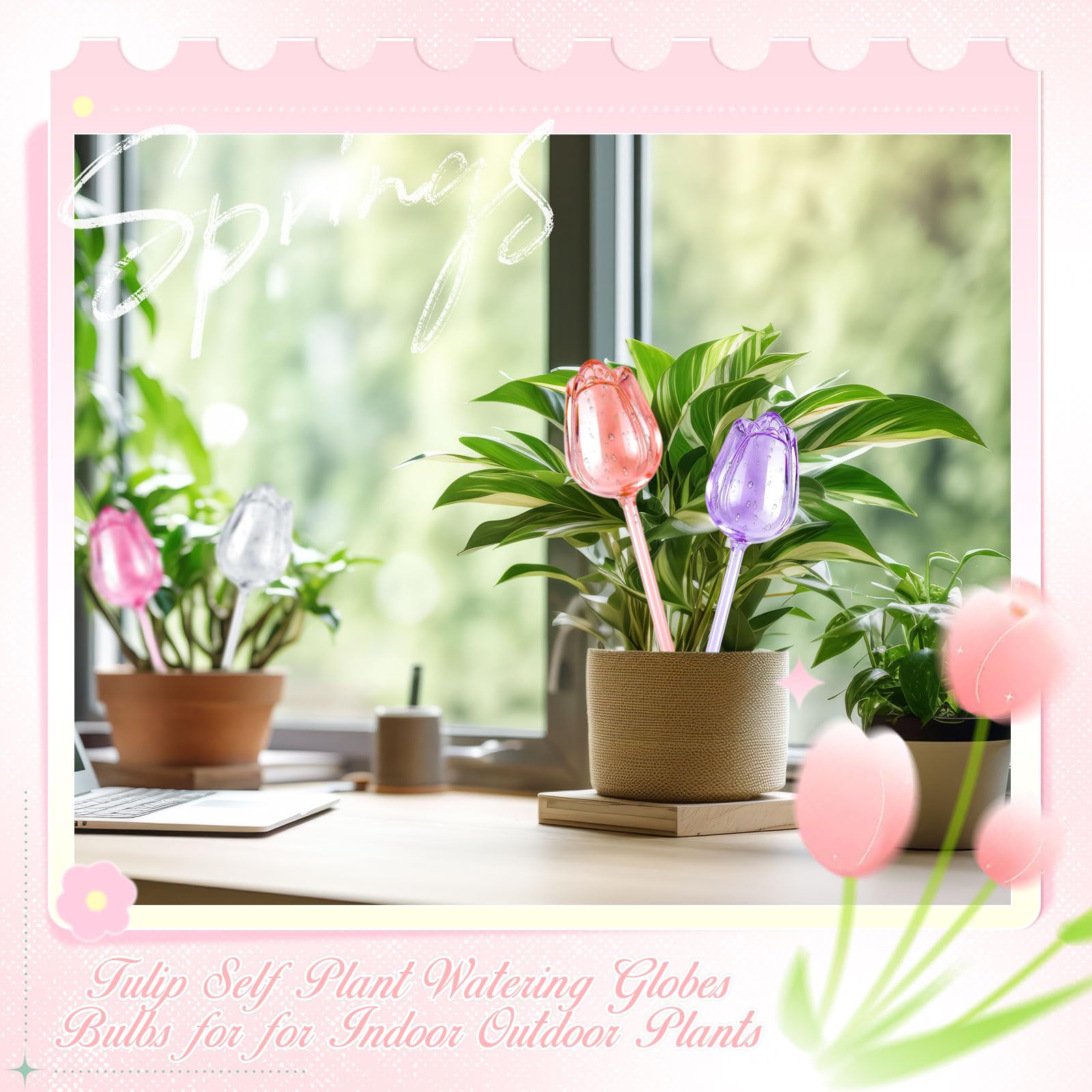 Ferrochef garden decor with tulips bulbs watering globes enhancing plant care