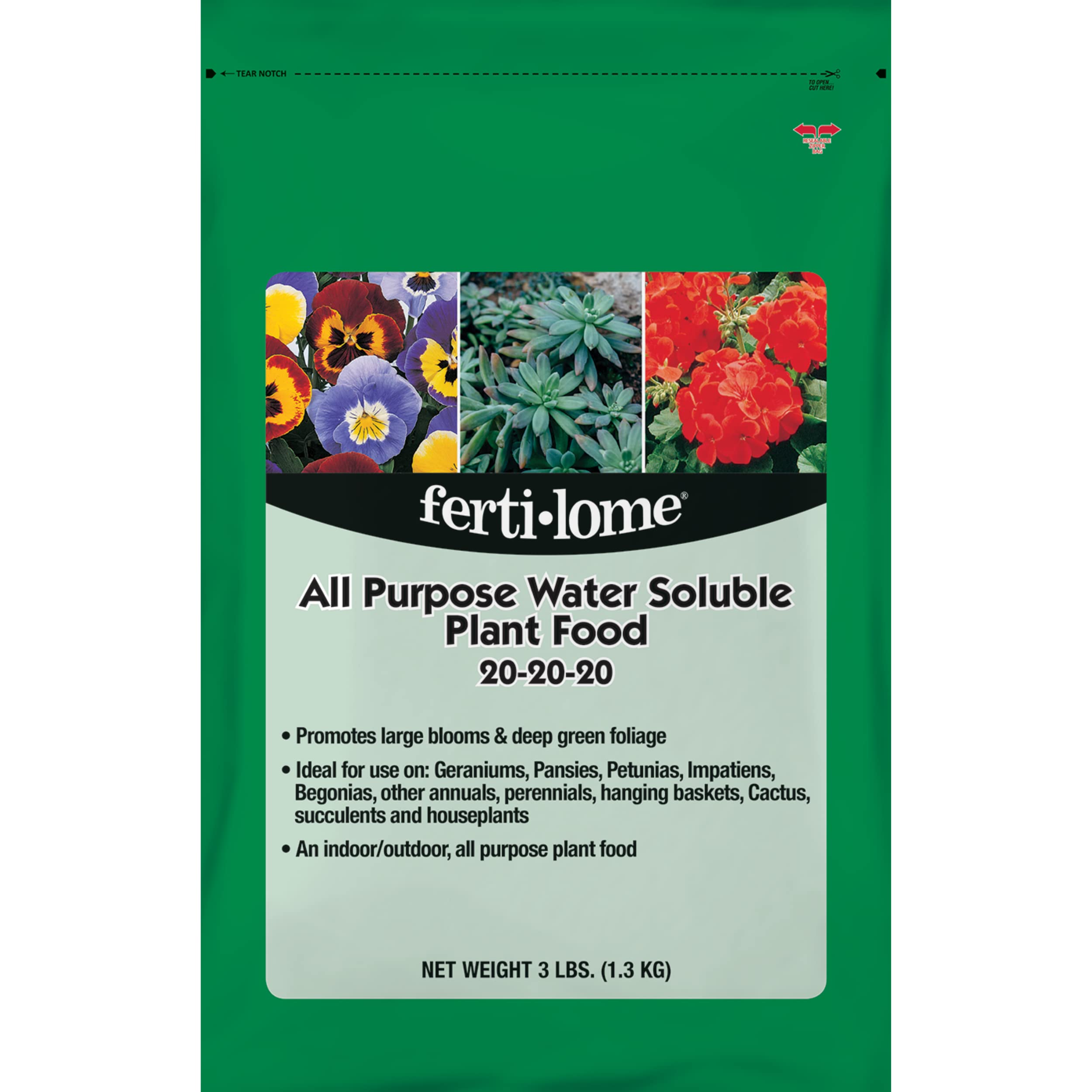 Ferti-lome 20-20-20 bottle pour demonstrating soil drench for robust root uptake.