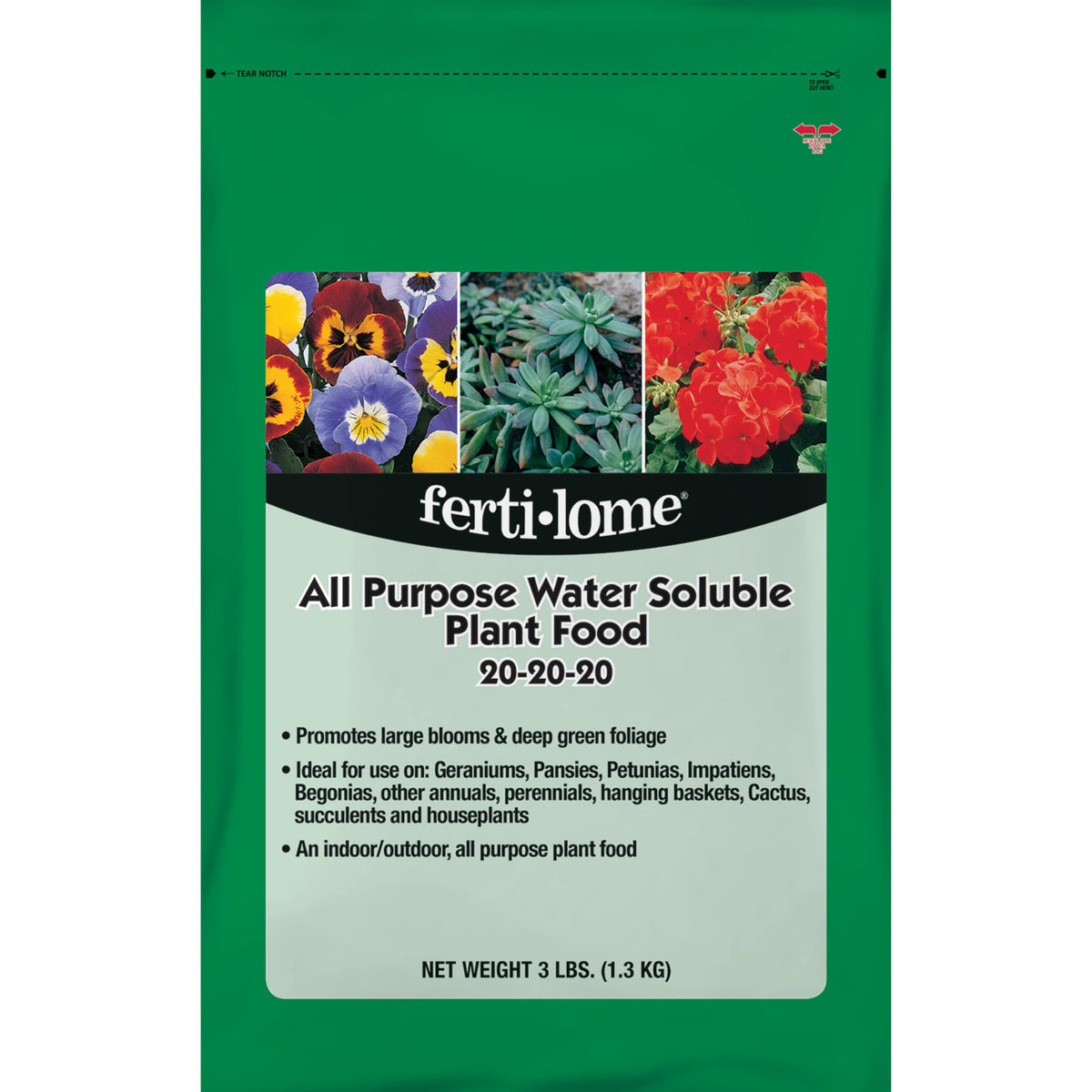 Ferti-lome 20-20-20 bottle pour demonstrating soil drench for robust root uptake.