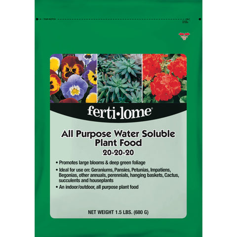 Ferti-Lome all-purpose 20-20-20 bottle pour supports soil drenches for quick root feeding.