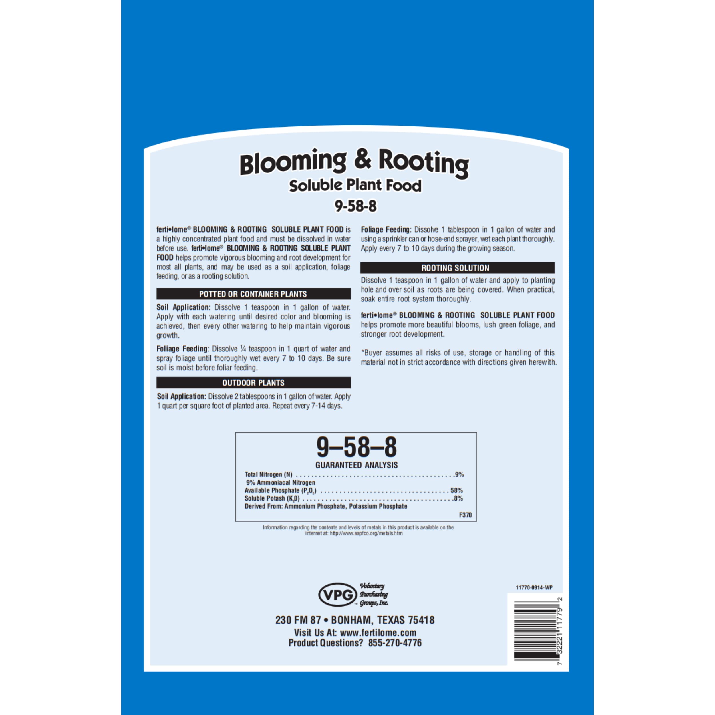 Ferti-lome Blooming and Rooting being applied to soil for healthy growth.