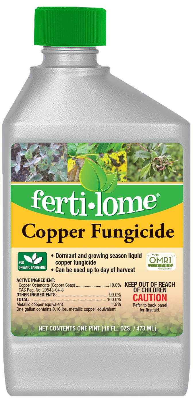 Ferti-Lome copper fungicide concentrate bottle for disease prevention on roses, fruits, and vegetables.
