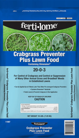 Ferti-lome crabgrass preventer Dimension 16lb bag ready for spring lawn care.