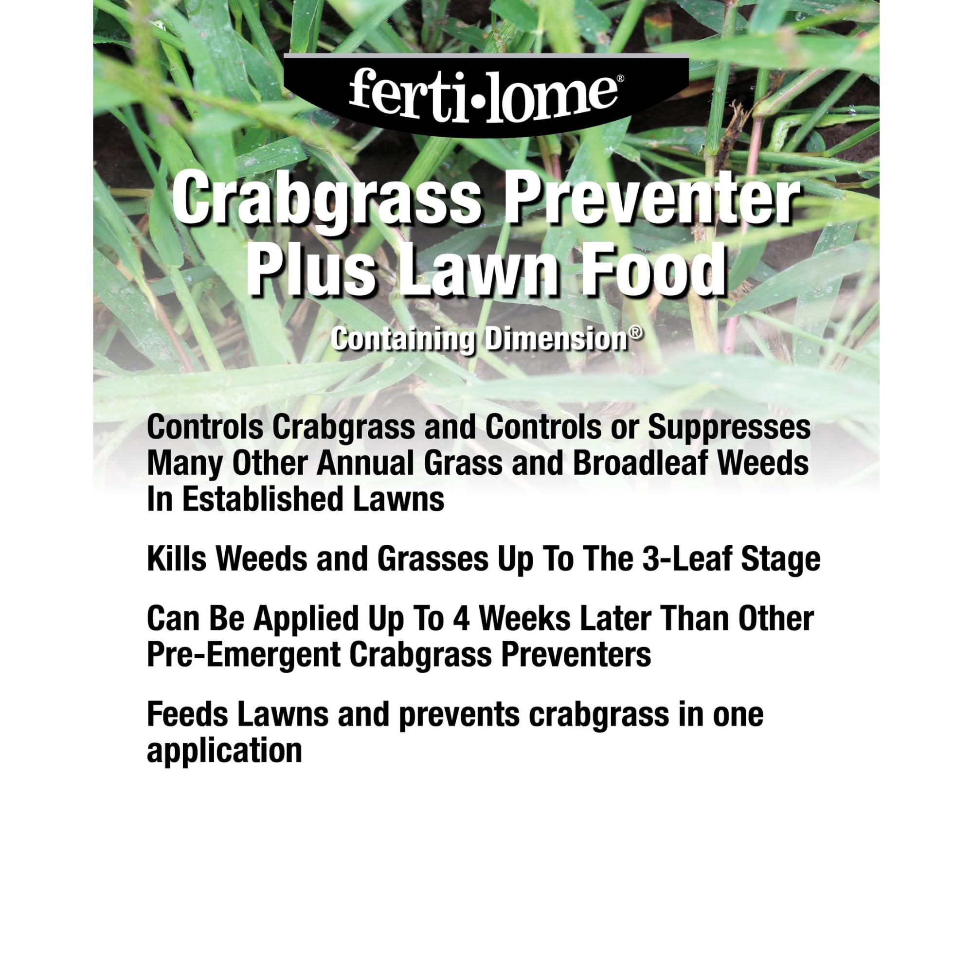 Ferti-lome Dimension 20-0-3 lawn care image highlighting nutrient-rich ingredients.