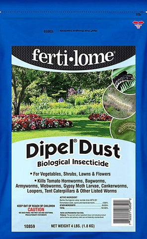 Ferti-lome Dipel Dust used on lawns and shrubs for pest suppression