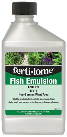 Ferti-lome fish emulsion bottle pour for easy application and vibrant foliage.