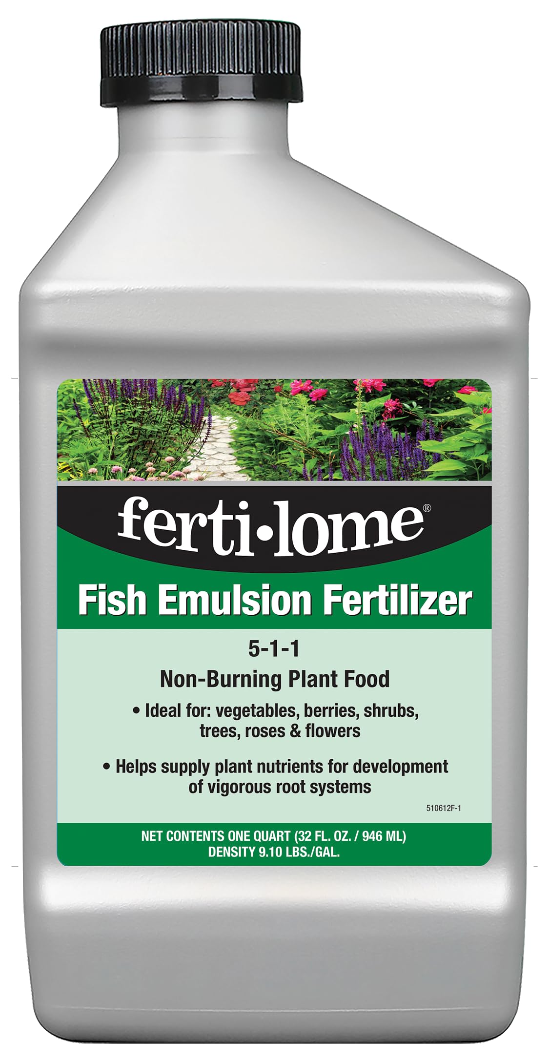 Ferti-lome fish emulsion fertilizer bottle promotes lush foliage and strong roots for indoor and outdoor use.