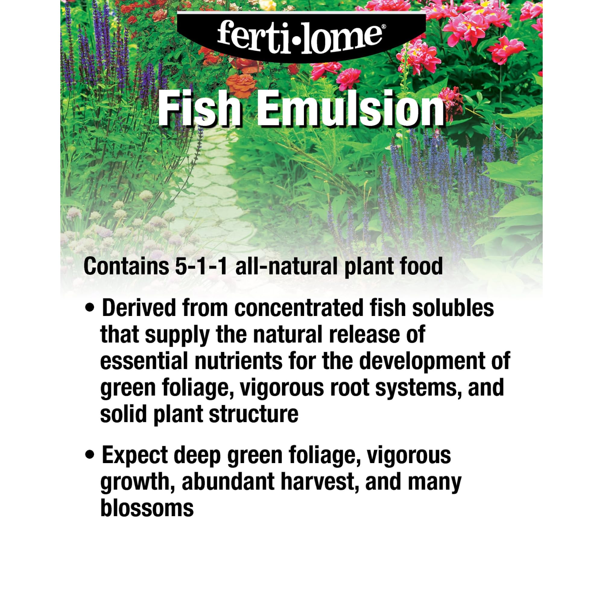 Ferti-lome fish emulsion healthy-foliage image suggests lush, resilient leaves.