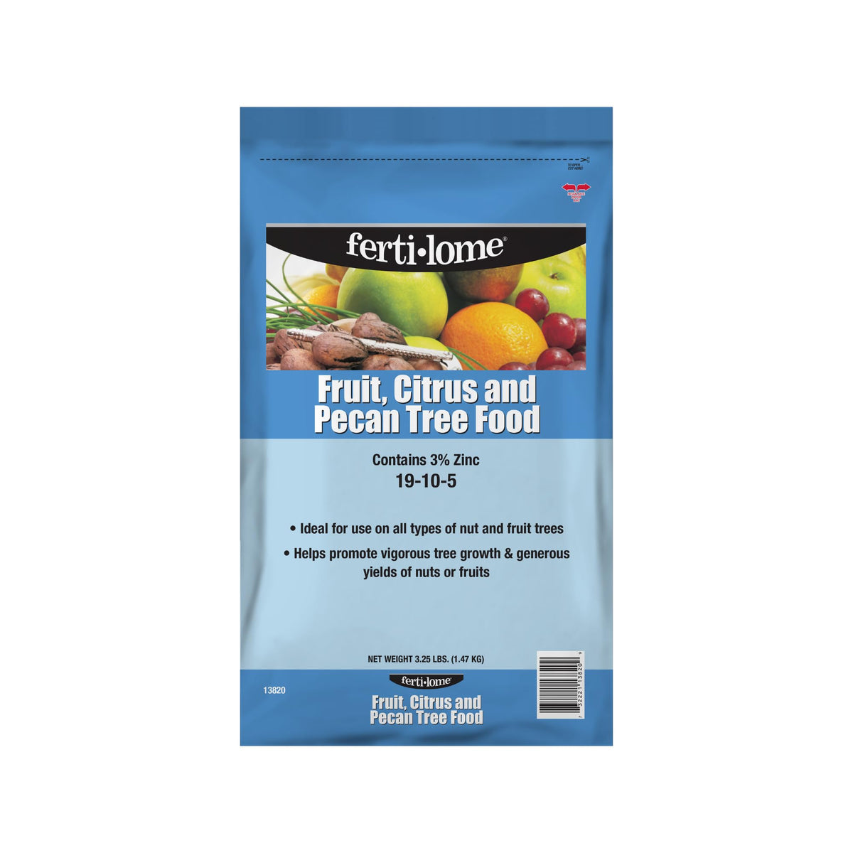 Ferti-Lome fruit citrus pecan tree food 19-10-5 applied to nourish fruit trees for healthier yields.