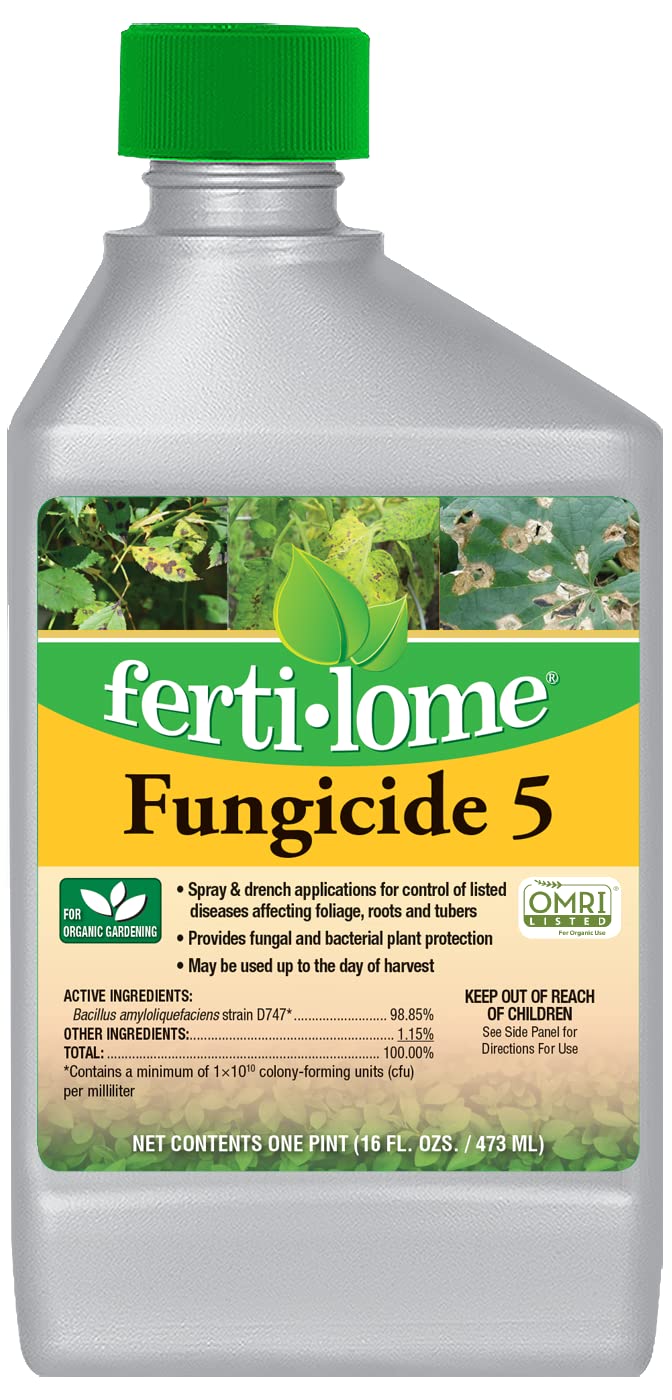 Fertilome Fungicide 5 concentrate bottle pour for disease prevention in gardens and potted plants.