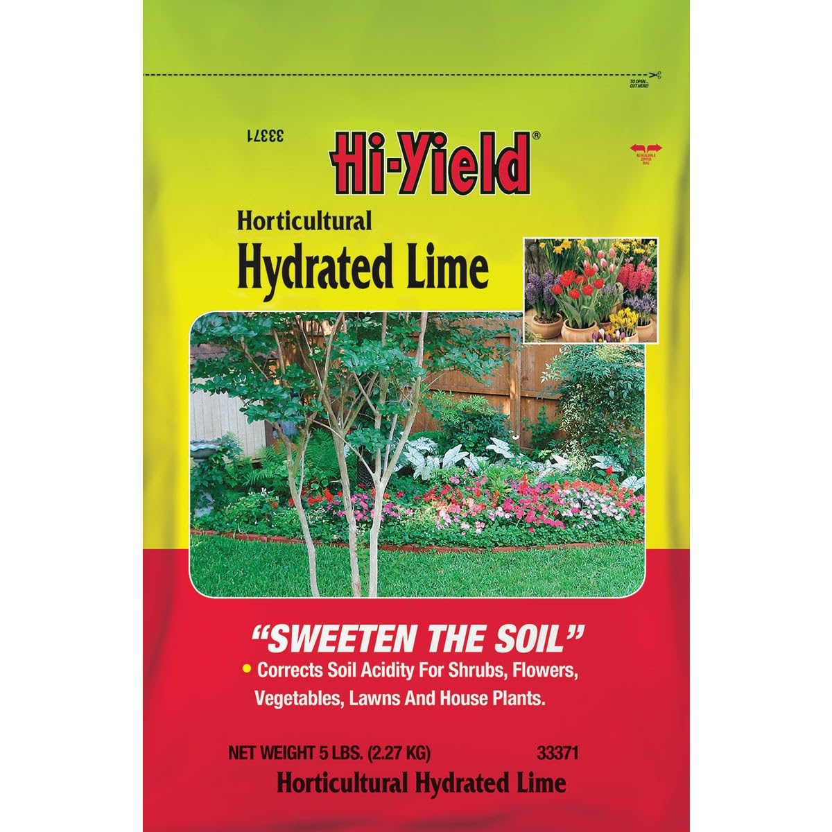 Ferti-lome Hydrated Lime 5 lb bag improving soil pH and calcium availability for plants.