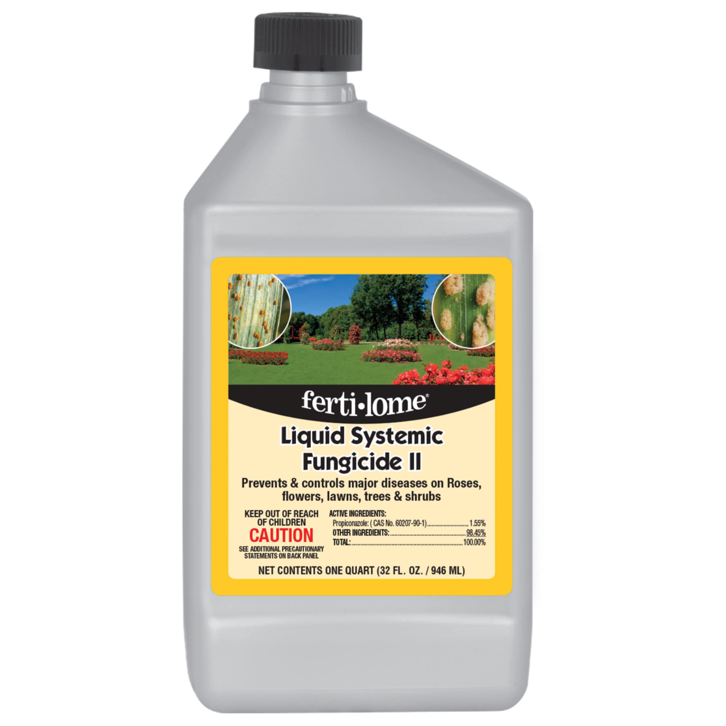 Ferti-Lome Liquid Systemic Fungicide II bottle shown for effective plant protection.