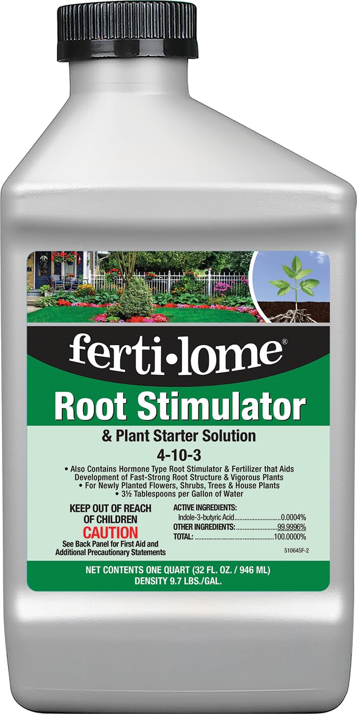 Ferti-lome root stimulator bottle pour supports early root development during transplanting.