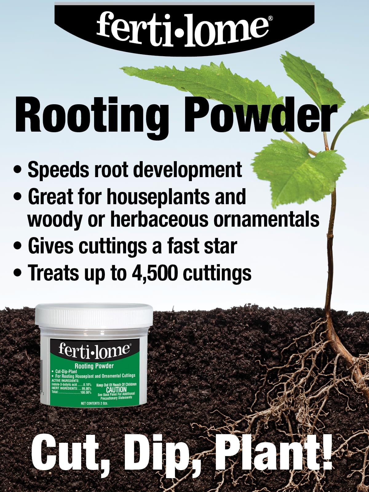 Ferti-lome Rooting Powder planting-step with cuttings promotes reliable root development in common houseplants.