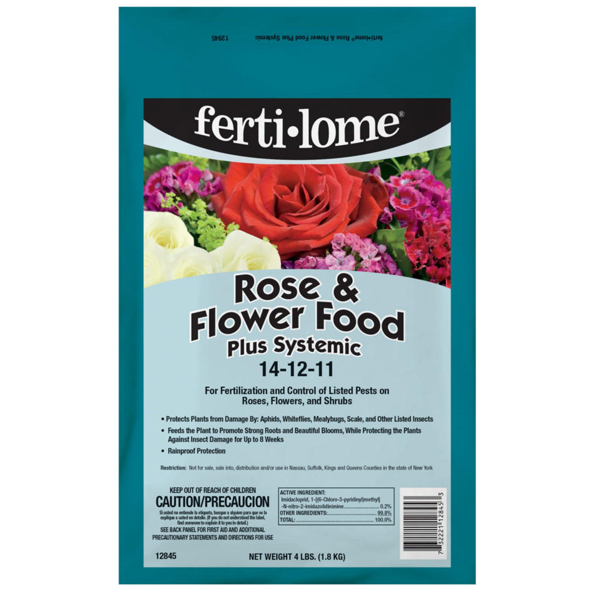 Ferti-Lome Rose and Flower Food Plus Systemic bottle pour nourishes roses and blooms.