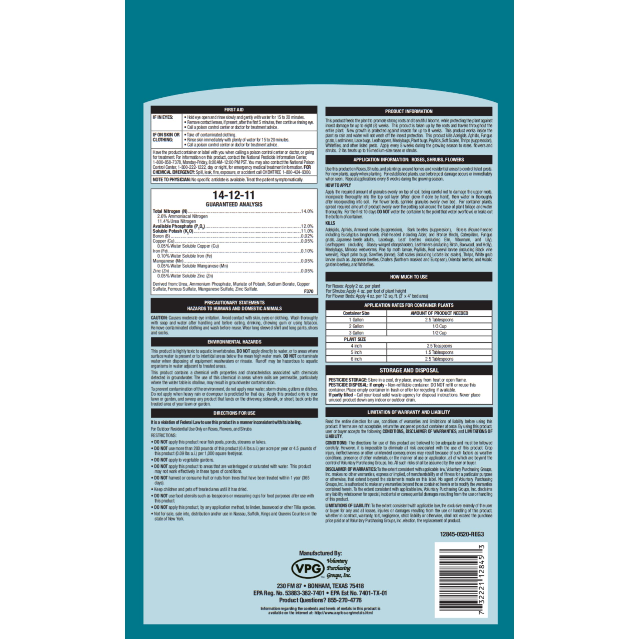 Ferti-Lome Rose and Flower Food Plus Systemic enhances bloom coverage on rose bushes.