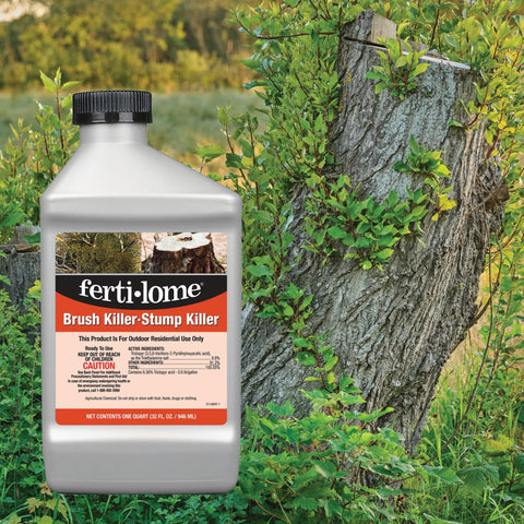 Ferti-Lome stump killer being sprayed on leaves for targeted application.