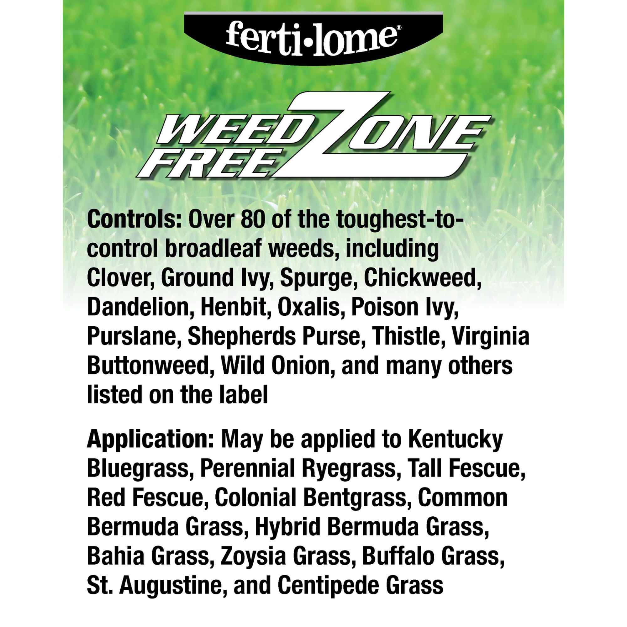 Ferti-lome Weed Free Zone RTU label notes safe use on Kentucky bluegrass and more