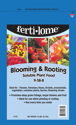 Ferti-lome Blooming & Rooting Soluble Plant Food bottle pour supports even nutrient delivery for thriving plants.