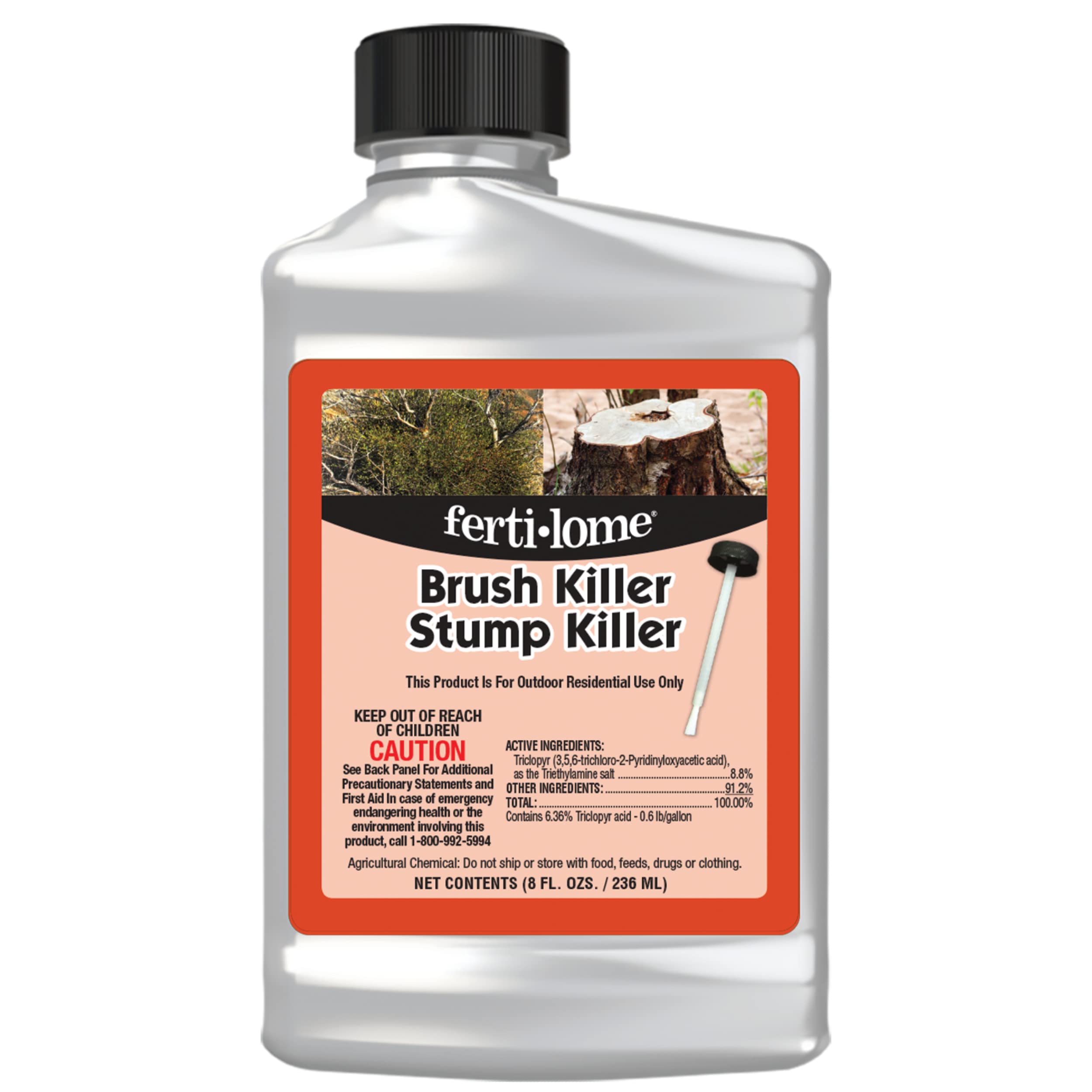 Fertilome Brush Killer Stump Killer 8 oz bottle for stump removal and brush control.