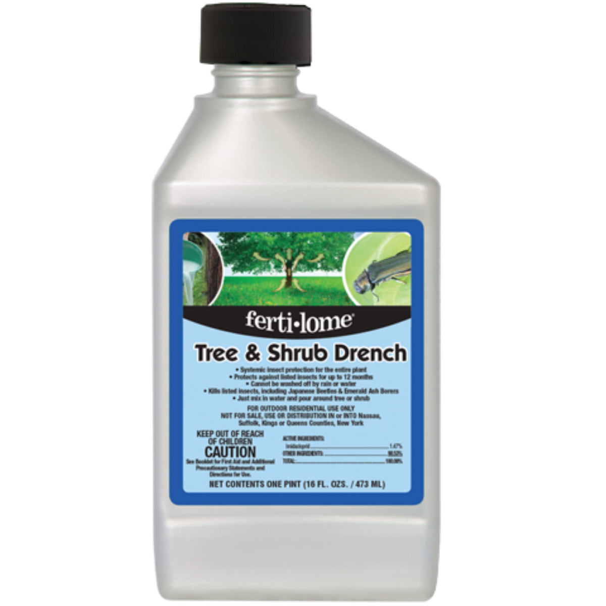 Ferti-lome Tree and Shrub Drench bottle pouring around base for root uptake.