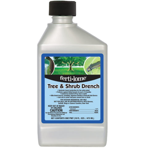 Ferti-lome Tree and Shrub Drench bottle pouring around base for root uptake.