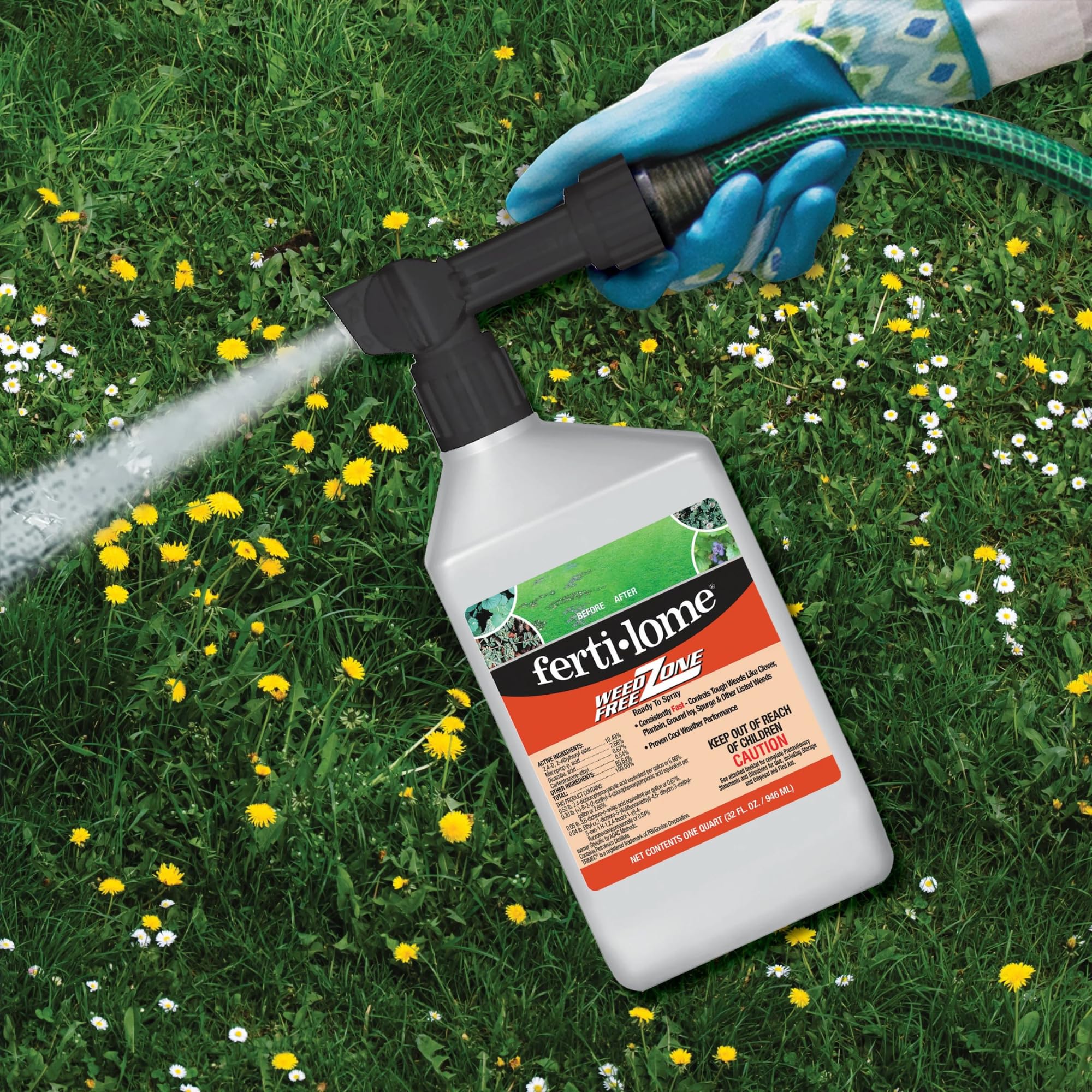 Ferti-lome Weed Free Zone RTS label closeup with usage directions