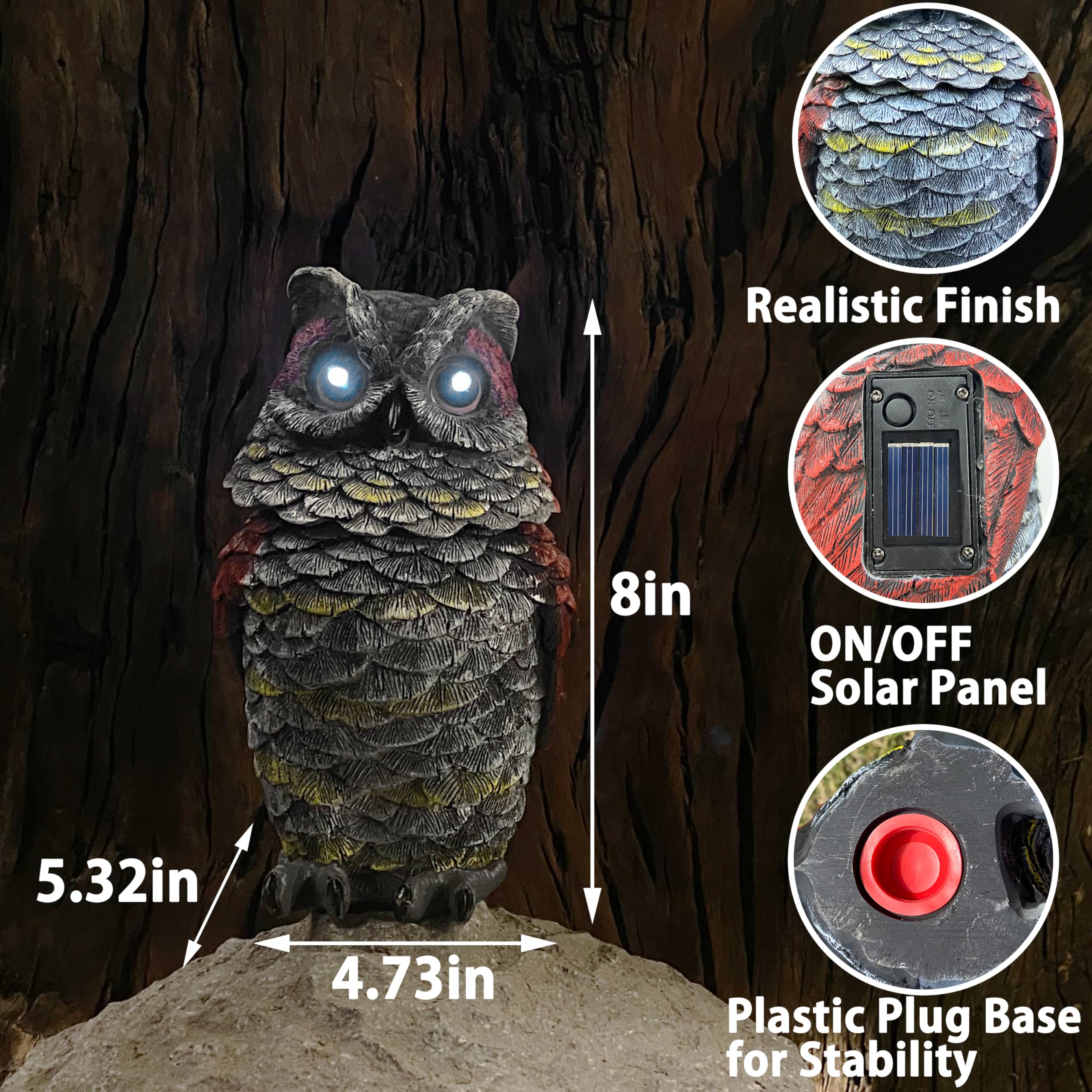 FESTGLOX weatherproof owl statue stands up to rain and sun.
