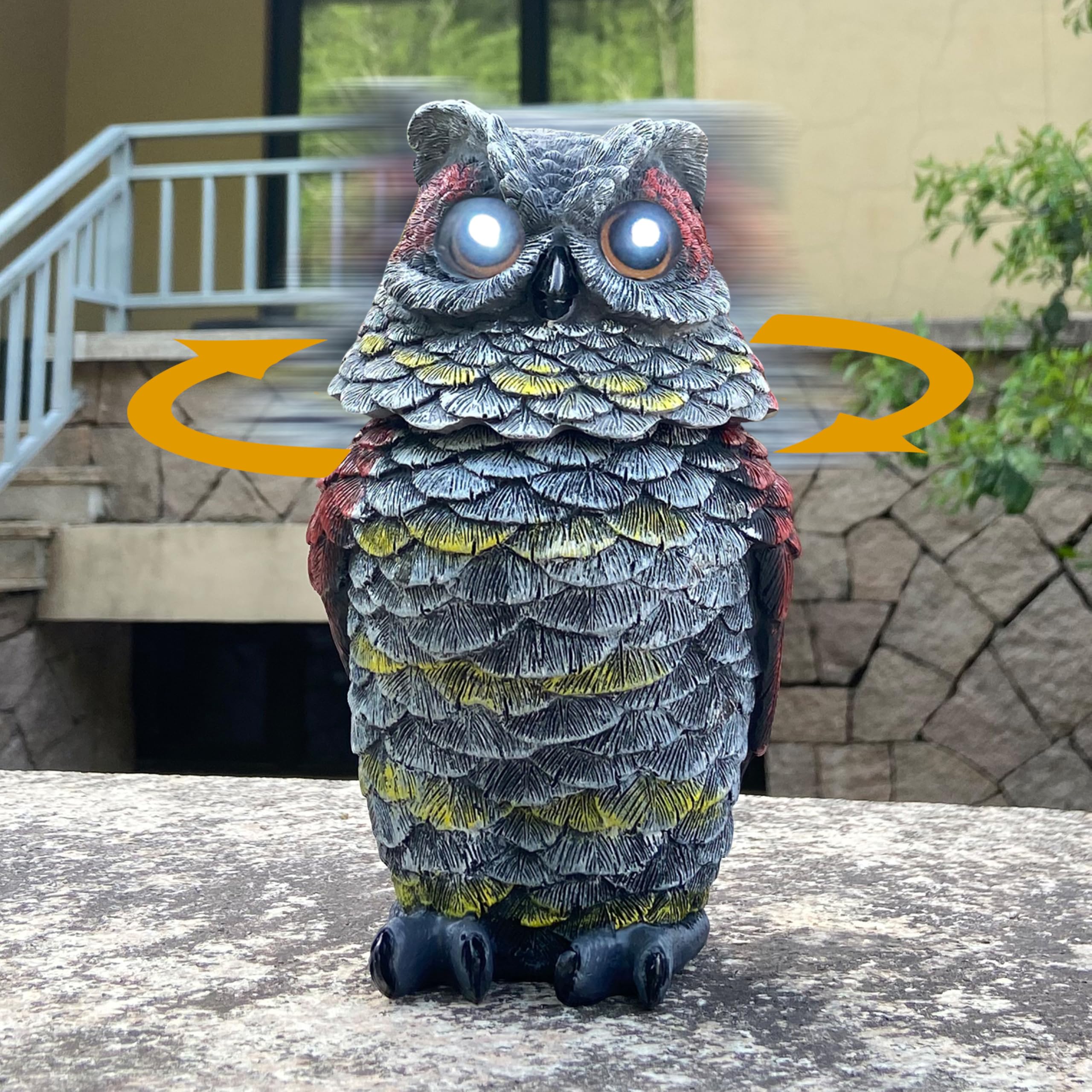FESTGLOX garden owl deterrent for yard and patio areas.