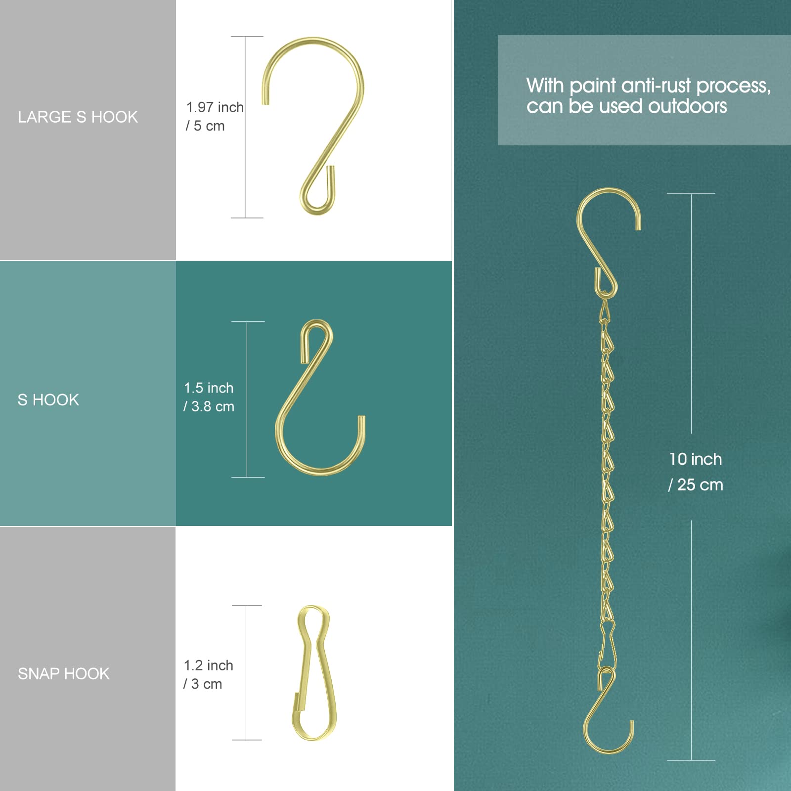 Fetanten gold chain with S-hooks supports sturdy planters and lightweight feeders