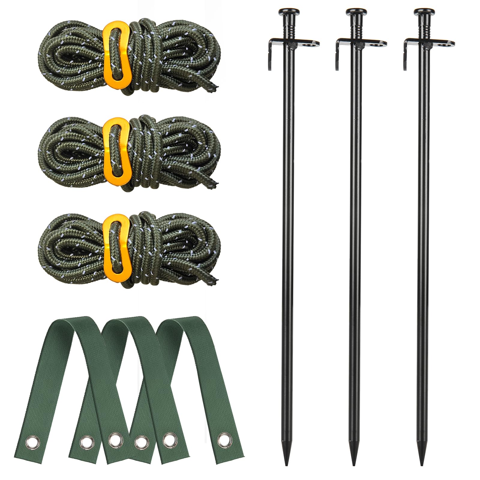 Fetanten tree stake kit with three steel stakes provides wind support for young trees.