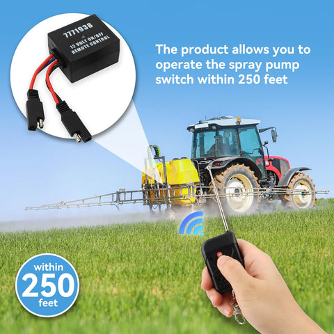 Fetomc remote works with agricultural spray pumps and lawn tractors for versatile use.