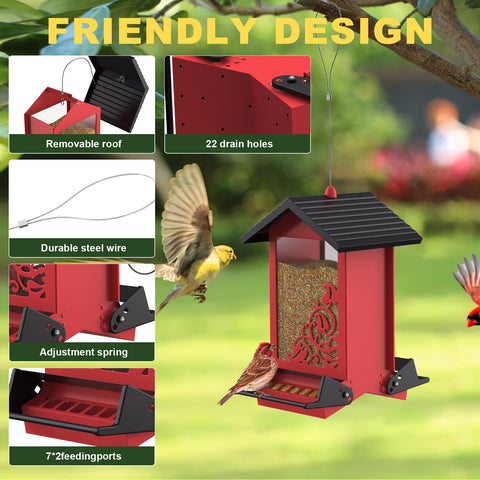 FETUSI 5 lb capacity feeder reduces refills and attracts birds.