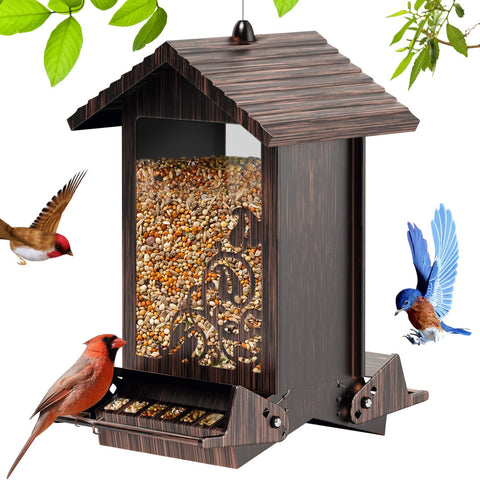 FETUSI Squirrel Proof Bird Feeder front view for outdoor yards with 5LB capacity.