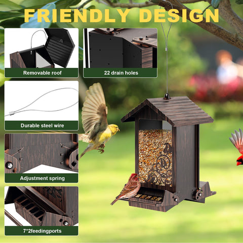 FETUSI Squirrel Proof Bird Feeder side view highlights bilateral weight-activated perches.