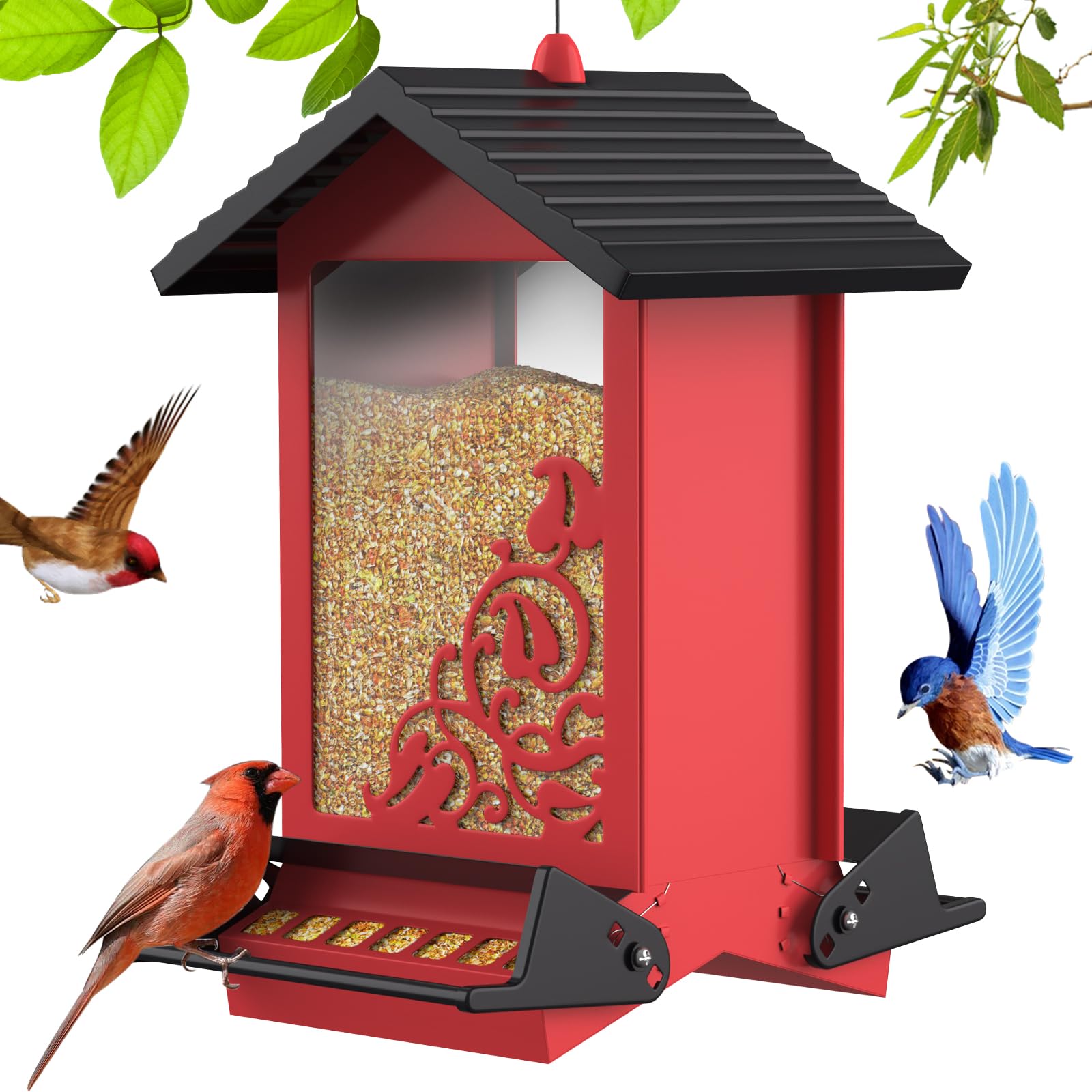 FETUSI squirrel-proof bird feeder with weight-activated left-right perches.