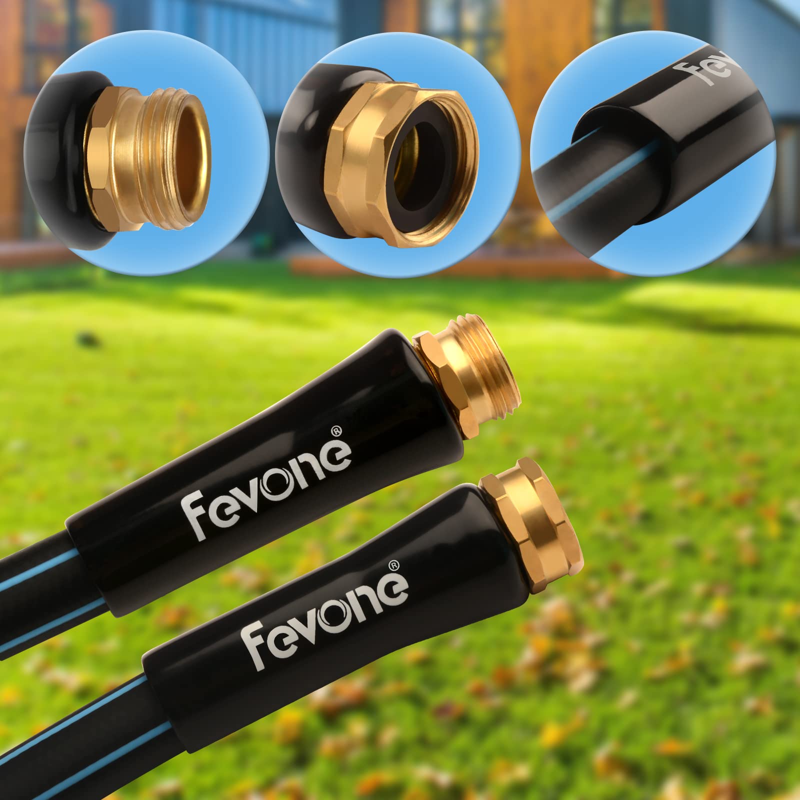 Fevone brass fittings with 3/4-inch connection ensure a tight, leak-free seal.