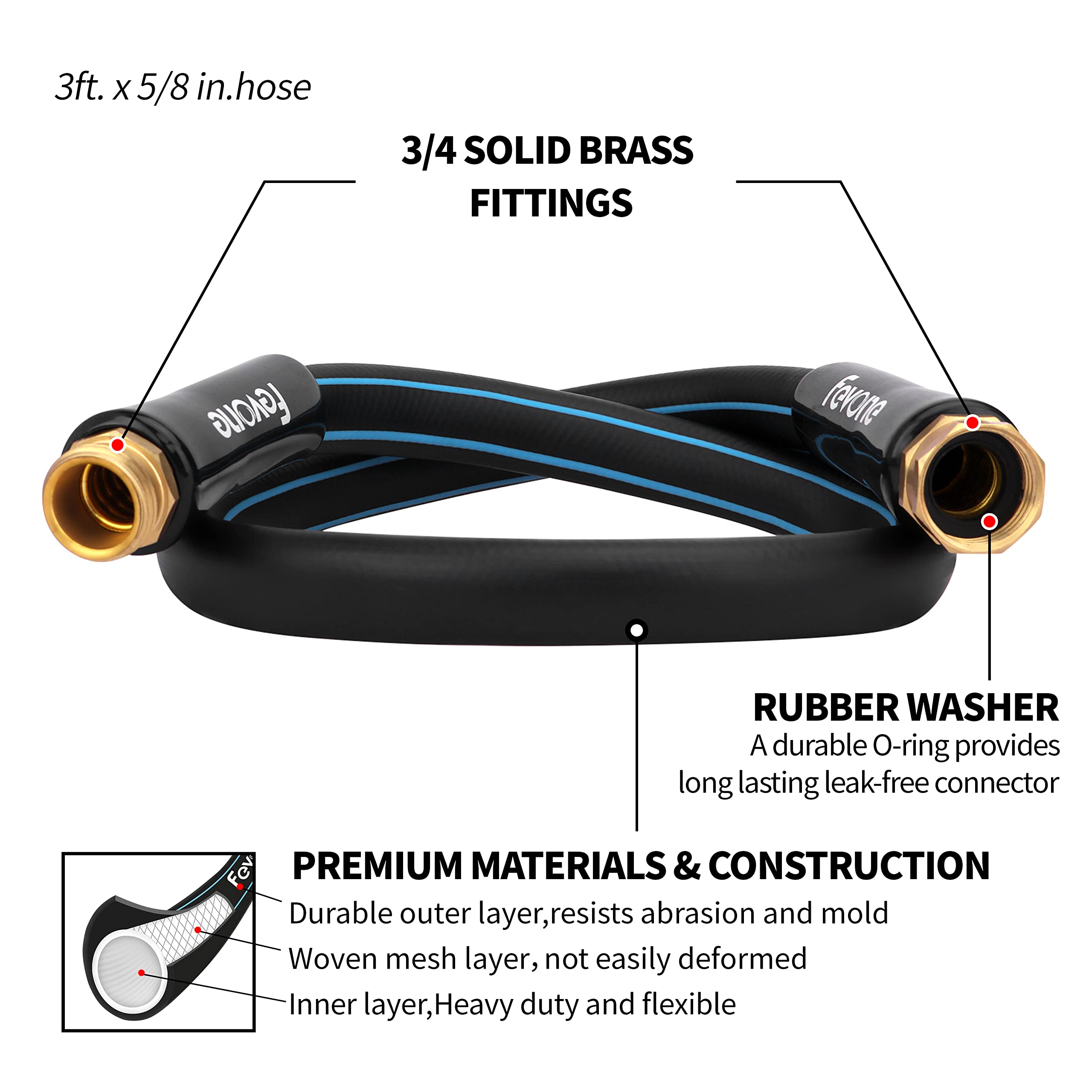 FEVONE kink-resistant hose maintains consistent pressure during watering and cleaning.
