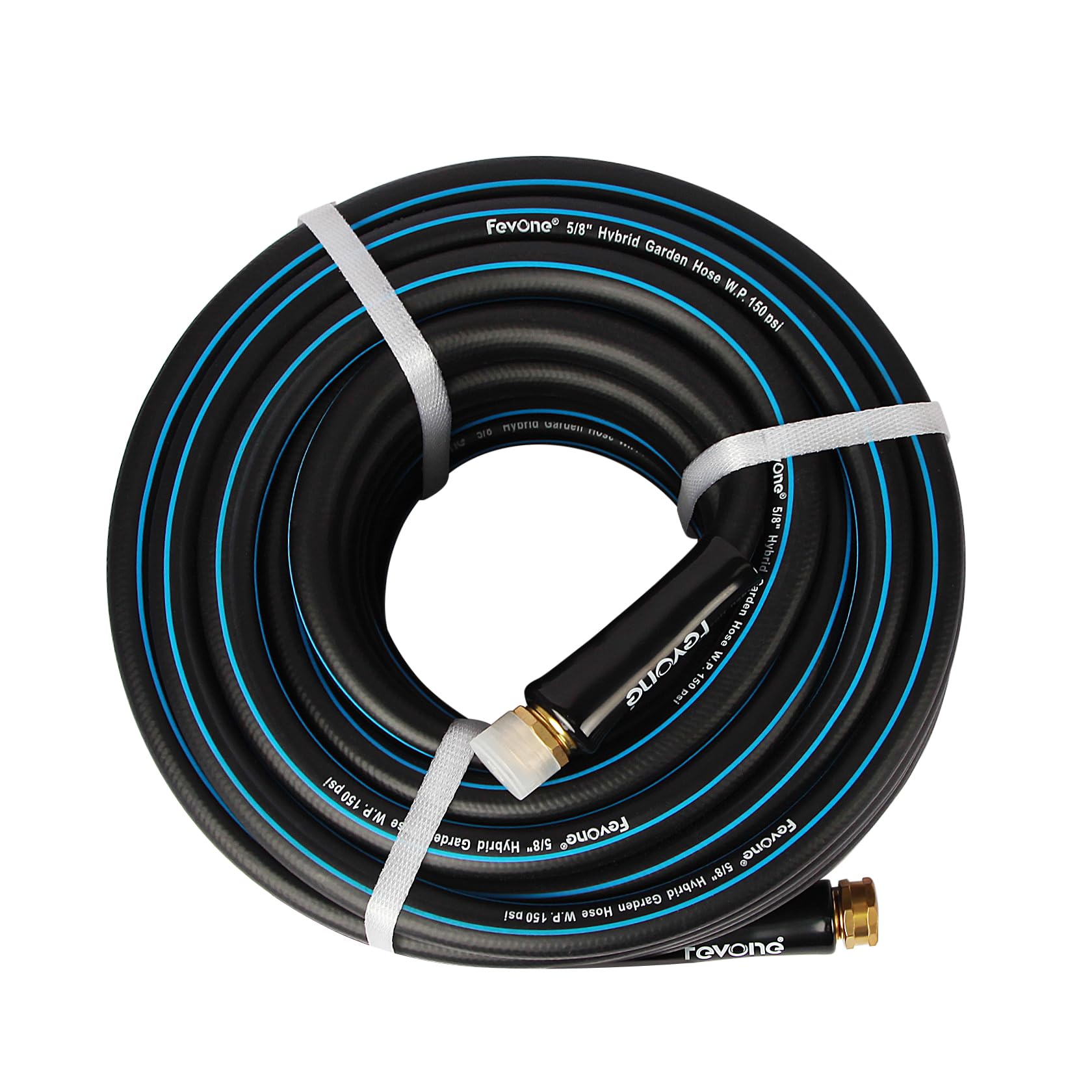 Fevone no kink hose 50ft rolled for easy storage and quick setup.
