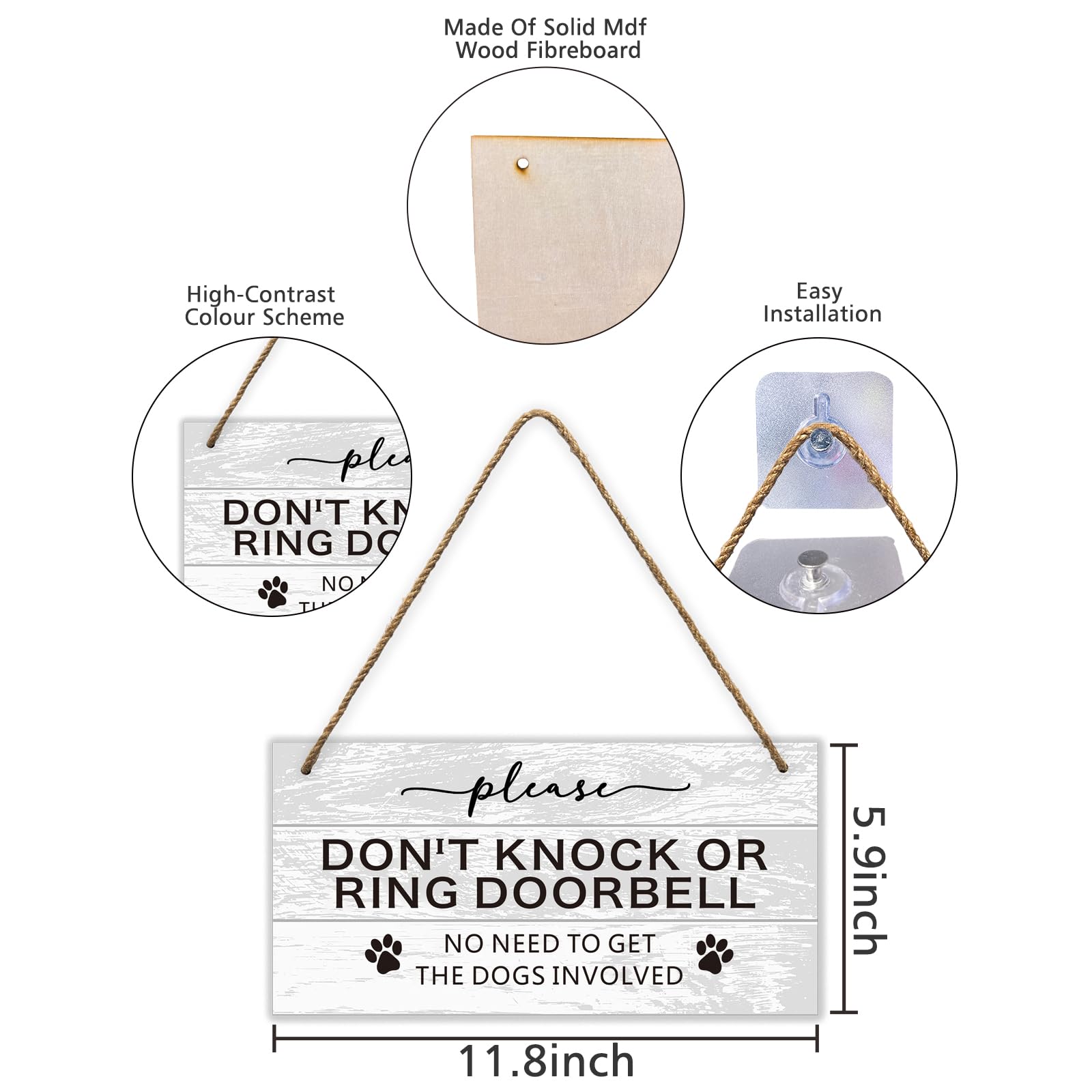 FEXICHUJI dont-ring sign with hook provides easy mounting on doors or walls