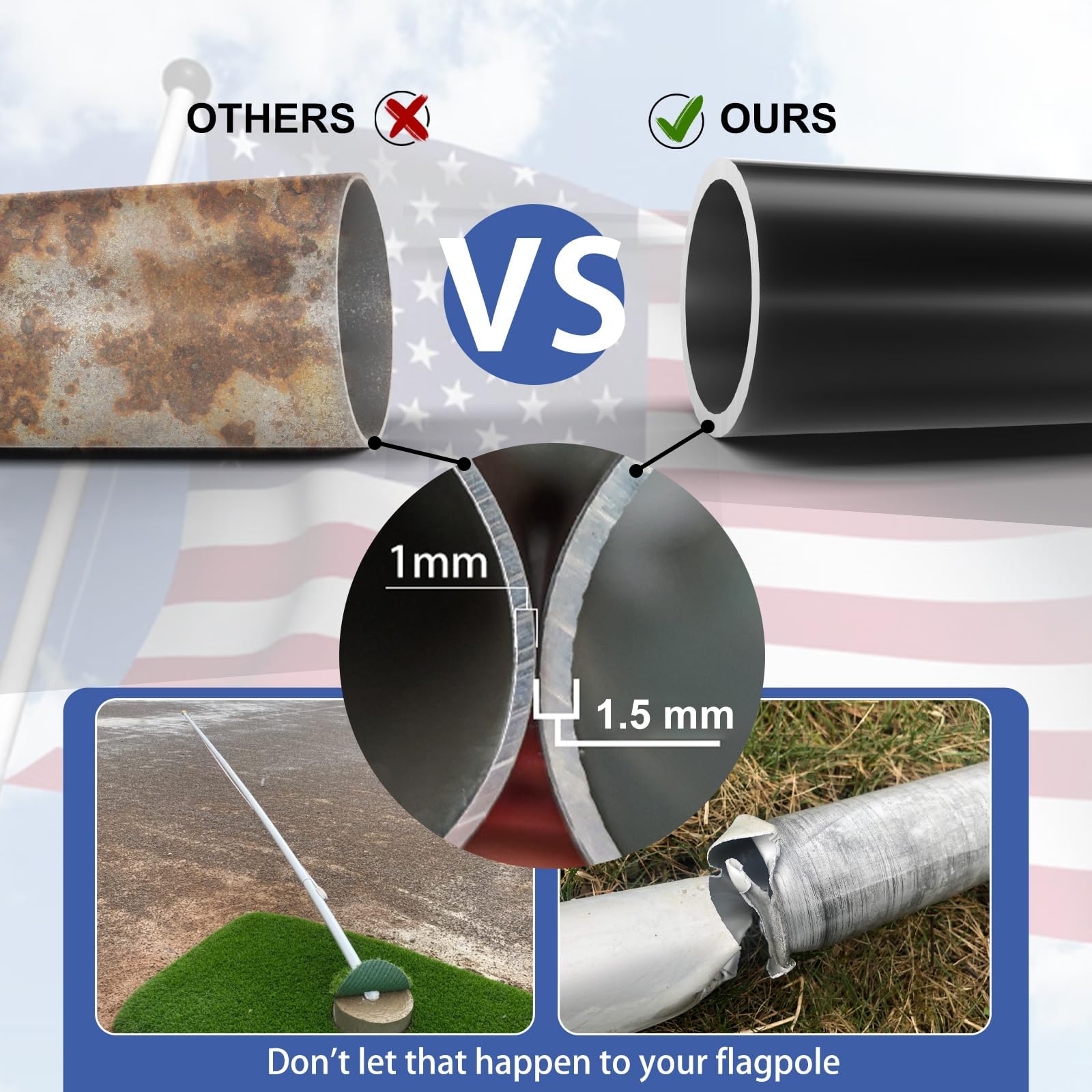 FFILY 32 ft rope, 6 mm diameter, supports two flags securely.
