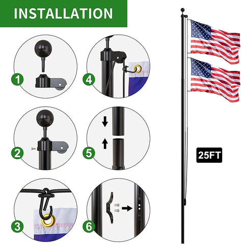 FFILY aluminum pulley truck and rope facilitate smooth flag hoisting.
