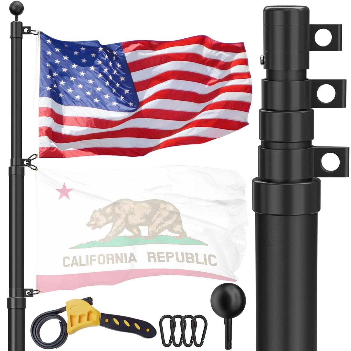 FFILY 20ft telescoping flag pole base assembly for secure yard display