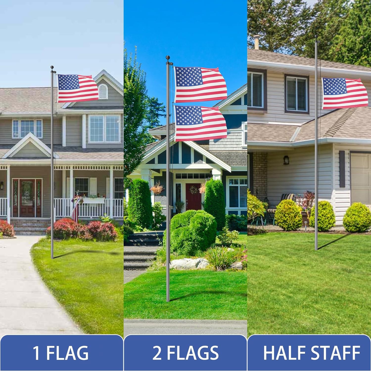 FFILY gray finished flag pole ready to fly two flags simultaneously